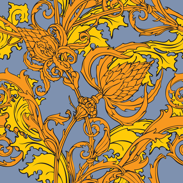 Floral seamless pattern. Abstract ornamental flowers. Flourish leaves background - Vecteur, image