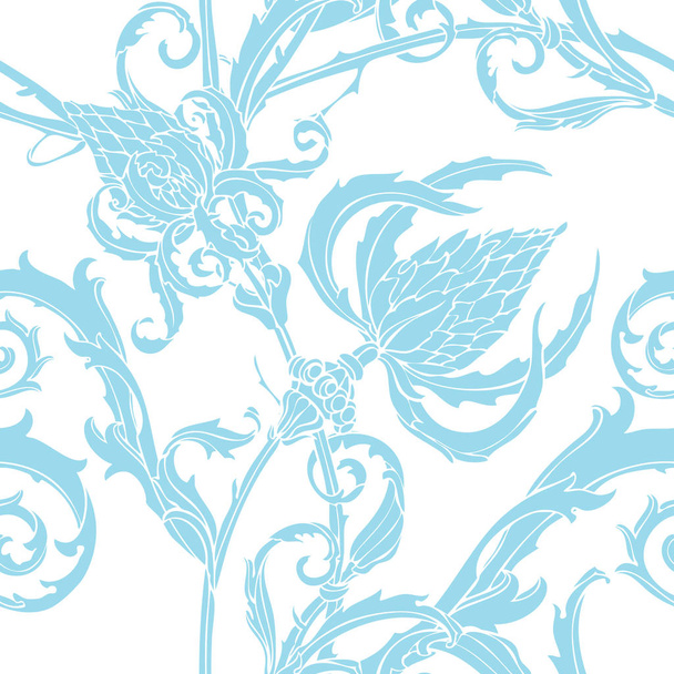 Floral seamless pattern. Abstract ornamental flowers. Flourish leaves background - Vettoriali, immagini