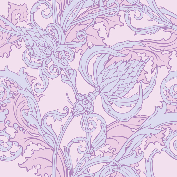Floral seamless pattern. Abstract ornamental flowers. Flourish leaves background - Διάνυσμα, εικόνα