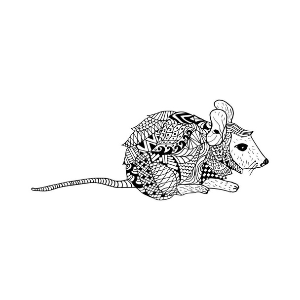 Mouse doodle hand drawn, illustration, black and white. Object isolated - Vector, Image