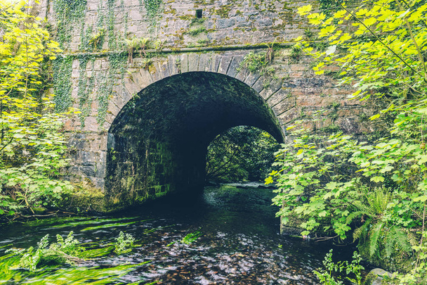 Egy régi kő-híd az ír táj egy kis folyó, fut alatta - Fotó, kép