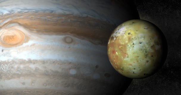 Júpiter planeta e satélite Io em rotação no espaço exterior
 - Filmagem, Vídeo