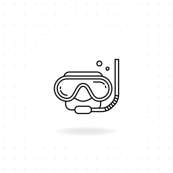 Diving mask icon, Black thin line Diving mask icon with shadow, Vector of Diving mask with snorkel for Diving, Sport water, and Underwater activities - Vector, Image