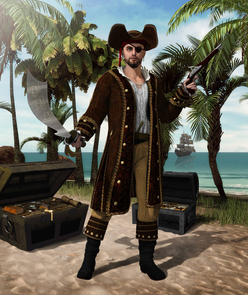 Capitão pirata defendendo Ilha do Tesouro
 - Foto, Imagem