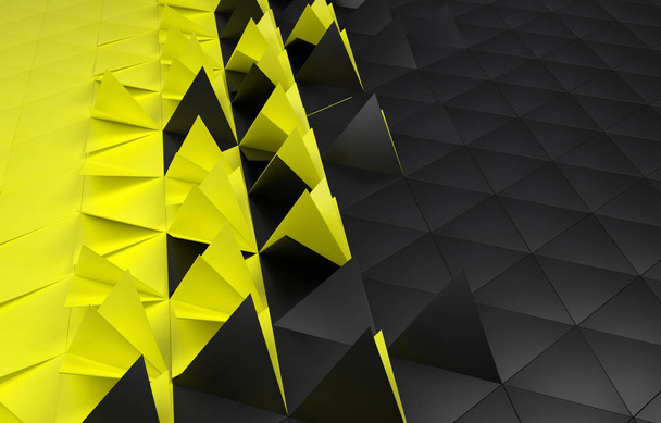 3d illustration triangulate backdrop yellowblack 3d render  - Zdjęcie, obraz