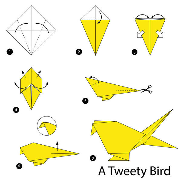 lépésről lépésre Hogyan készítsünk origami A madár - Vektor, kép