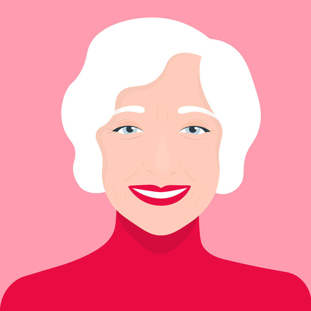 Portret van een oude vrouw. Avatar vrolijk gepensioneerde m/v. Vectorillustratie - Vector, afbeelding