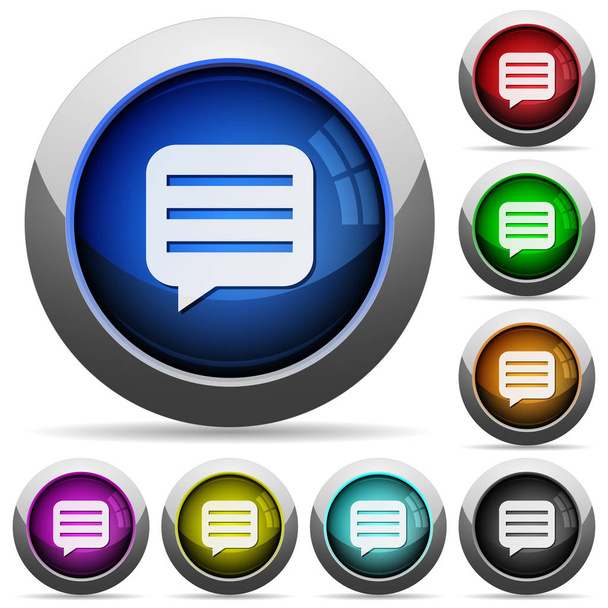 Message box with rows icons in round glossy buttons with steel frames - Vektör, Görsel