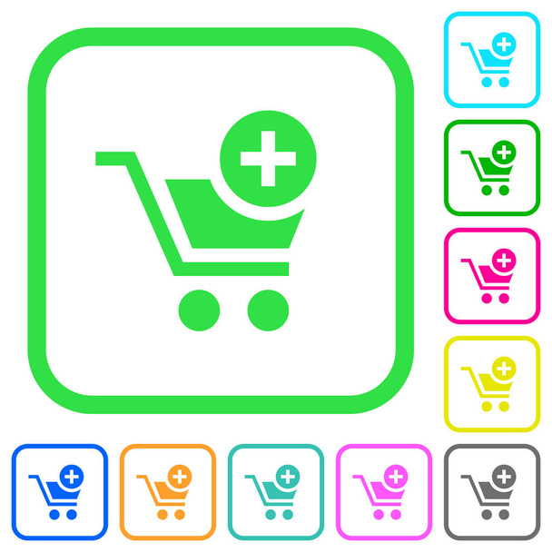Add item to cart vivid colored flat icons in curved borders on white background - Vector, Image