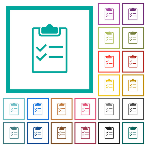 Checklist flat color icons with quadrant frames on white background - Vector, Image