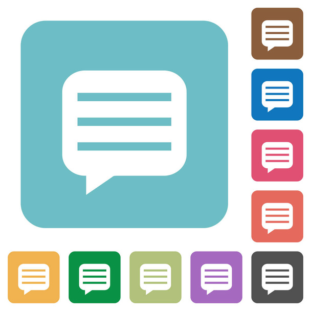 Message box with rows white flat icons on color rounded square backgrounds - Vector, Image