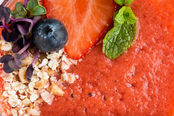 Food background, fresh smoothies with berries, texture, top view - Fotó, kép