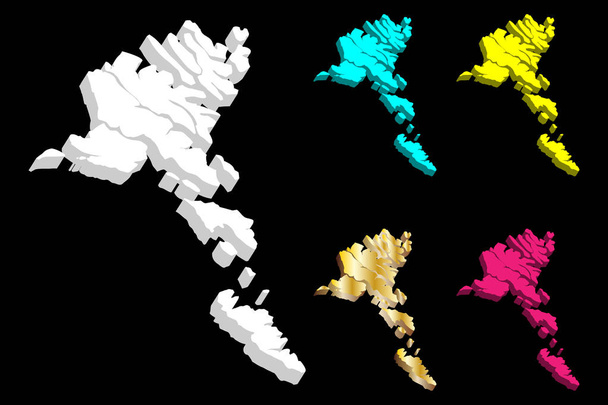 Mapa 3D de las Islas Feroe (Islas Feroe) - blanco, amarillo, púrpura, azul y oro - ilustración vectorial
 - Vector, Imagen