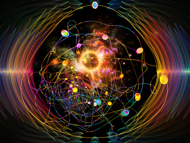 波動関数のシリーズ。色正弦振動、光の芸術の背景が行い、フラクタルの要素を使用し音のイコライザーのプロジェクト音楽スペクトルと量子確率 - 写真・画像