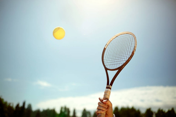 Close up of receiving tennis ball - Zdjęcie, obraz