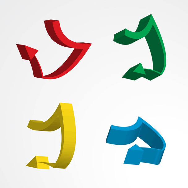 Conjunto de Iconos vectoriales de flecha 3d. Símbolos de dirección coloridos o signos de comunicación aislados sobre fondo blanco
 - Vector, imagen
