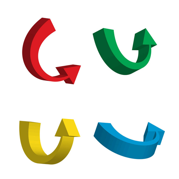 3d pijl Vector Icons set. Kleurrijke richting symbolen of mededeling tekenen geïsoleerd op witte achtergrond - Vector, afbeelding