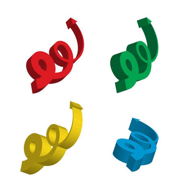 Set von 3D-Pfeilvektorsymbolen. bunte Richtungssymbole oder Kommunikationsschilder isoliert auf weißem Hintergrund - Vektor, Bild