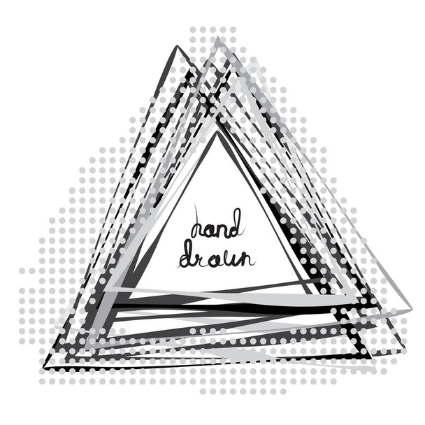 Handgezeichneter Dreiecksrahmen isoliert auf weißem Hintergrund. Vektorgeometrisches Doodle-Skizzenillustration aus einfachen Pinselstrichen mit Pop-Art-Elementen - Vektor, Bild