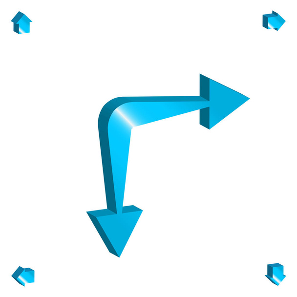 Набір 3d Стрілка Векторні Піктограми. Синій глянсовий символ напрямку або знак зв'язку ізольовано на білому тлі
 - Вектор, зображення