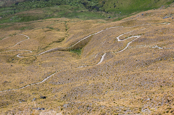 Käämitys radalla ylös Roy 's Peak, kuten ylhäältä nähtynä; eteläinen saari Uusi-Seelanti
 - Valokuva, kuva