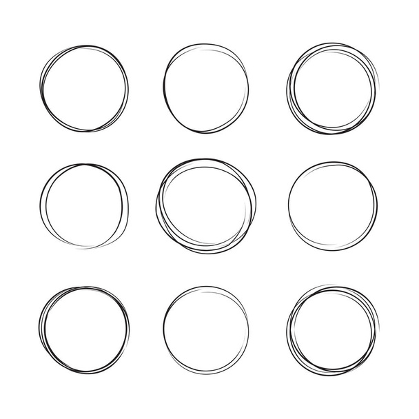 Ручной рисунок векторных кругов чернил. Циркулярные рисунки каракули для круглых рам, изолированных на белом с местом для текста. Имитация рукописного карандаша
 - Вектор,изображение