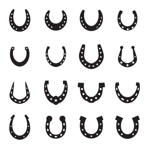 Set von Hufeisenvektorsymbolen isoliert auf weißem Hintergrund. Hufeisensilhouette als internationales Glückssymbol. Sammlung von Glücks- und Erfolgszeichen - Vektor, Bild