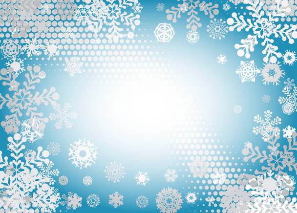 Bright blue background with snowflakes. Vector snowfall winter pattern. Blue snow illustration for Christmas design - Vector, Image