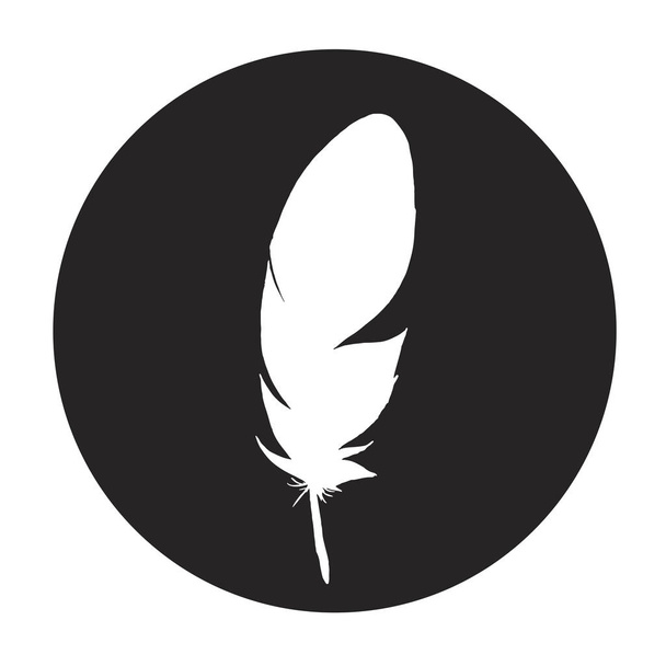 Detailed feather silhouette in a black circle. Laconic and stylish illustration. Monochrome vector - Vector, Image