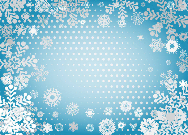 Bright blue background with snowflakes. Vector snowfall winter pattern. Blue snow illustration for Christmas design - Vector, Image