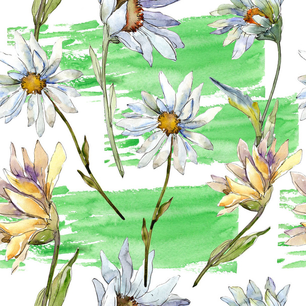 White daisy flower. Floral botanical flower. Seamless background pattern. Fabric wallpaper print texture. Aquarelle wildflower for background, texture, wrapper pattern, frame or border. - Fotoğraf, Görsel