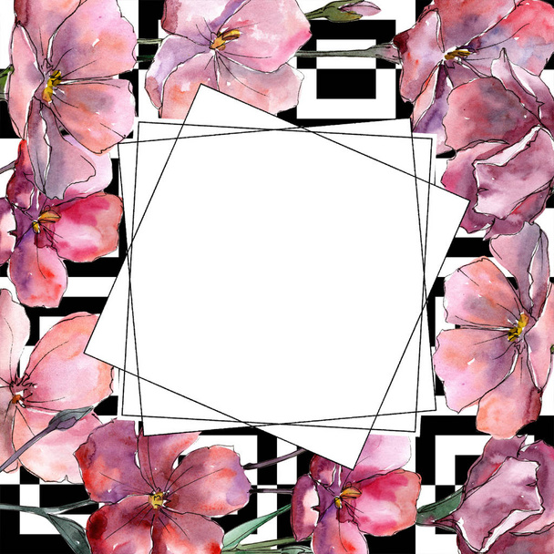 Wildflower pink flaxes. Floral botanical flower.Frame border ornament square. Aquarelle wildflower for background, texture, wrapper pattern, frame or border. - Zdjęcie, obraz
