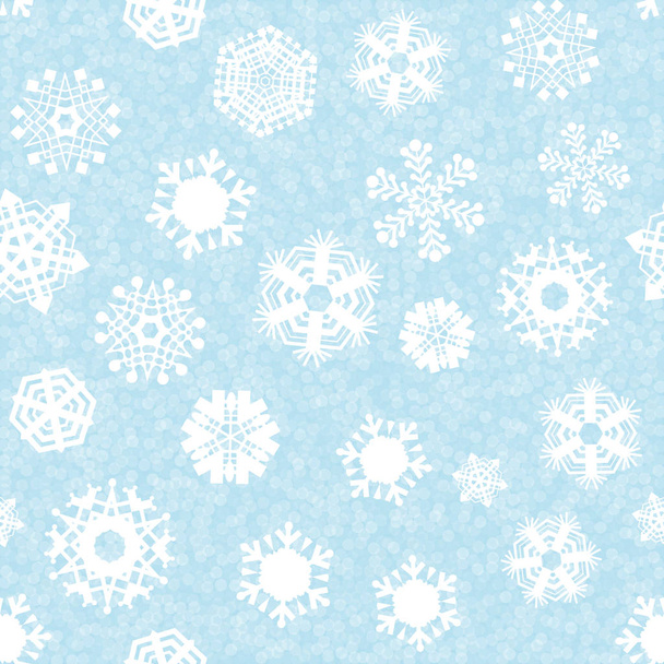 Fundo azul brilhante com flocos de neve. Padrão de inverno de queda de neve vetorial. ilustração flocos de neve azul para o projeto de Natal
 - Vetor, Imagem