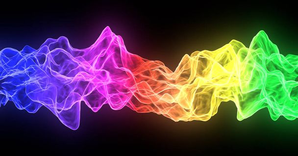 Abstract rainbow smoke fire flow, colorful on black background.Blue purple pink magenta orange green yellow - Photo, Image