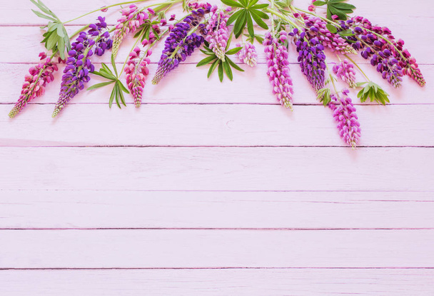 lupine on pink wooden background - Photo, Image