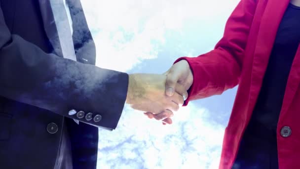 Partners shaking hands concept with cloud rotage - Footage, Video