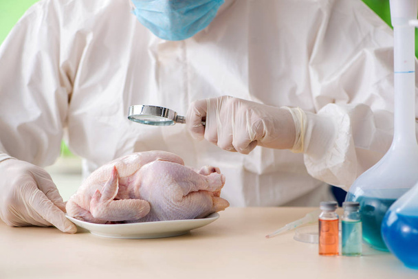 Asystent laboratoryjny testowania kurczaka GMO - Zdjęcie, obraz