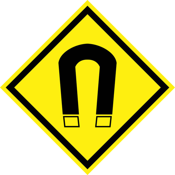 Panneau de danger jaune avec symbole de champ magnétique
 - Photo, image