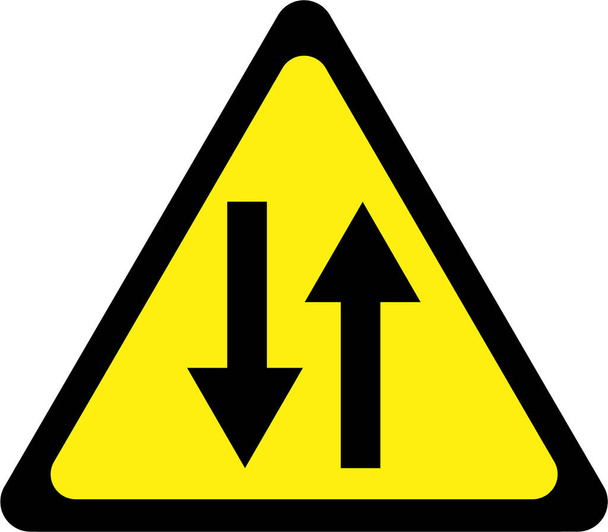 Gelbes Warnschild mit Zwei-Wege-Symbol - Foto, Bild