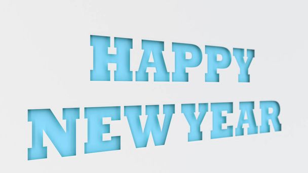 Blue Happy New Year words cut in white paper. 3D rendering illustration - Foto, Imagen