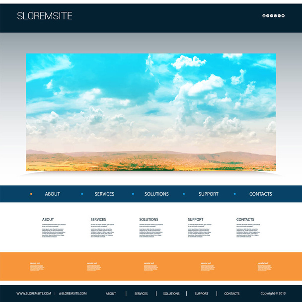      Website Design Template for Your Business with Natural Image Background - Landscape, Horizon, Cloudy Sky - Vector, Image