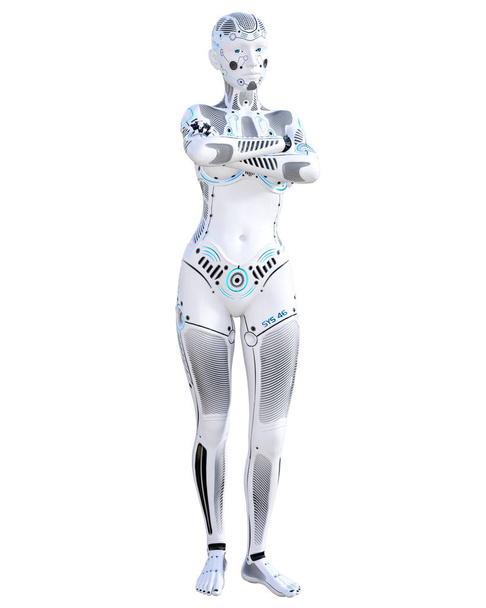 Robot woman. Metal droid. Artificial Intelligence. Conceptual fashion art. Realistic 3D render illustration. Studio, isolate, high key. - Foto, immagini