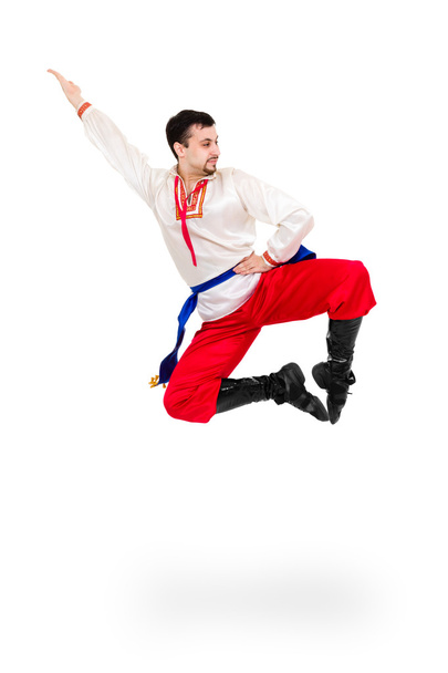 Man wearing a folk ukrainian costume jumping - Φωτογραφία, εικόνα