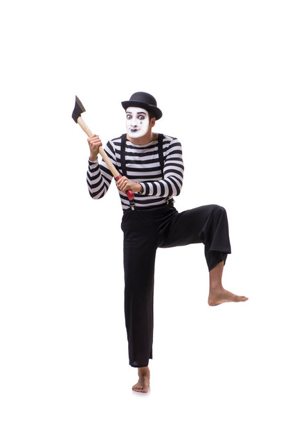 Mime with axe isolated on white background - Photo, Image