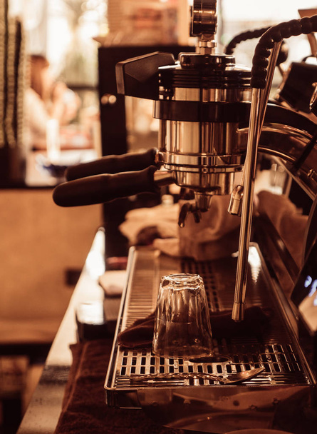 close up coffee machine in coffee shop. - Фото, изображение