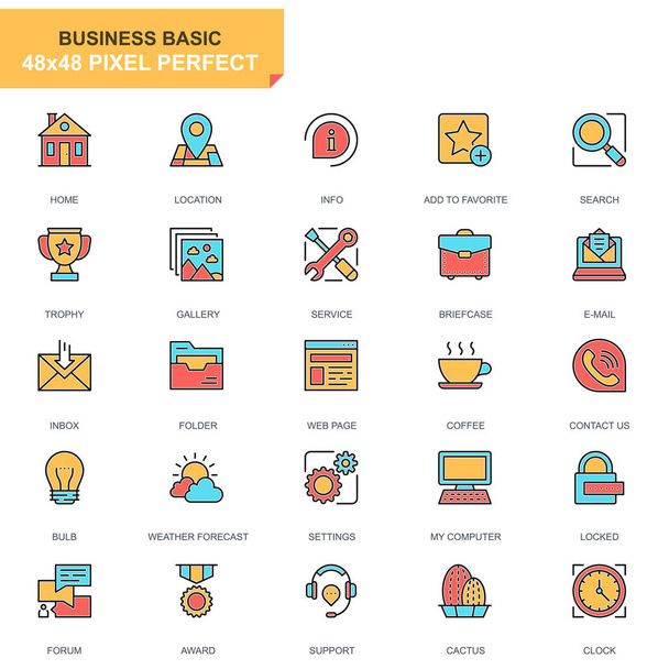 Flat line basic icons set for website and mobile site and apps. Contains such Icons as Location, Briefcase, Lamp, Support, Business, Award. 48x48 Pixel Perfect. Pictogram pack. Vector illustration. - Vector, Image