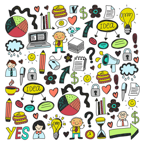 Business doodles. Social media icons. Vector background pattern. - Vector, Image