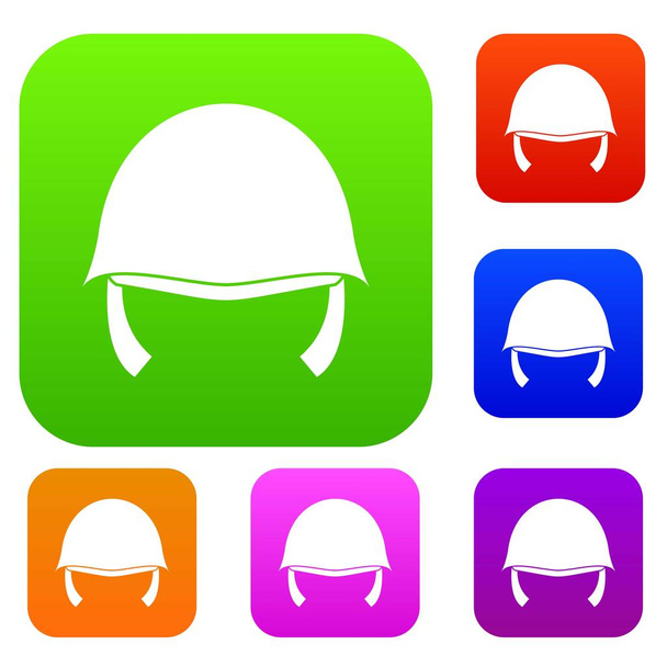 Military helmet set icon in different colors isolated vector illustration. Premium collection - Vektör, Görsel