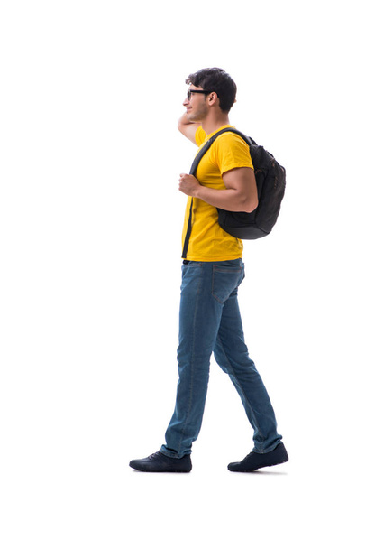 Junger Student mit Rucksack isoliert auf weißem Grund  - Foto, Bild