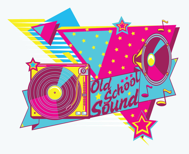 Old school sound colorful music design, vector illustration - Vector, Image